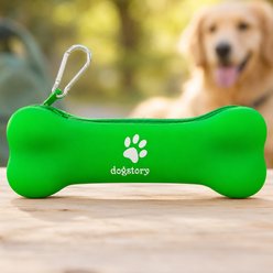 NonoPets Bone Shaped Silicone Training Pouch with Zipper Closure & Metal Clip Reward Storage Dog & Cat Collar-Accessory, Green