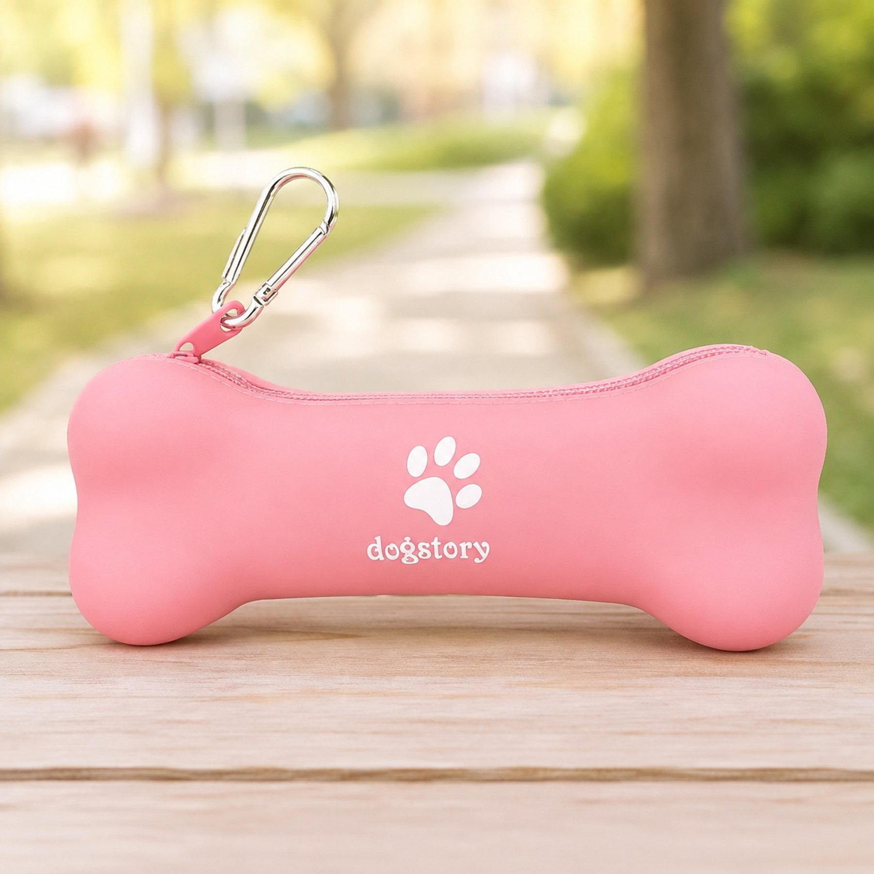NonoPets Bone Shaped Silicone Training Pouch with Zipper Closure & Metal Clip Reward Storage Dog & Cat Collar-Accessory, Pink