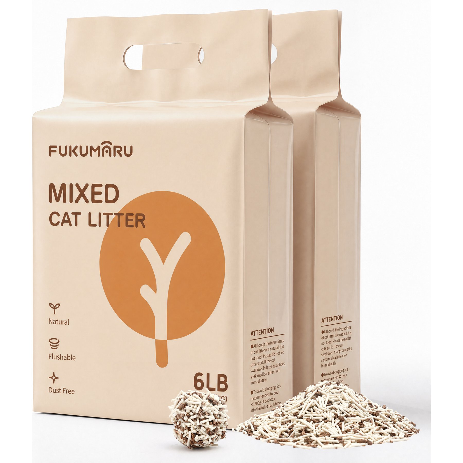 FUKUMARU Applewood Tofu Unscented Clumping Cat Litter, 6-lb bag, case of 2