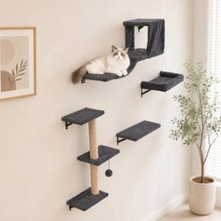 FUKUMARU 4 in 1 Wooden Climbing Cat Wall Shelves Set, Grey