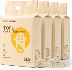 FUKUMARU Tofu & Corn Starch Unscented Clumping Cat Litter, 6-lb bag, case of 4