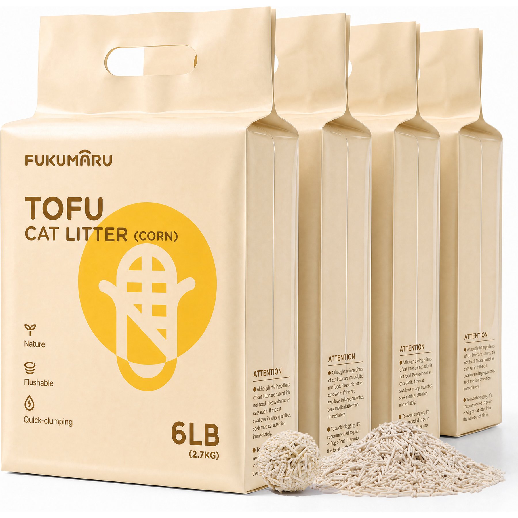 FUKUMARU Tofu & Corn Starch Unscented Clumping Cat Litter, 6-lb bag, case of 4
