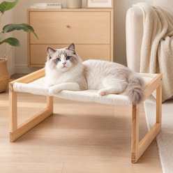 FUKUMARU Solid Wood Orthopedic Elevated 21-in Velvet Puppy & Cat Bed Hammock with Removable Cozy Cover, White