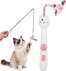 Mewluxe 2-in-1 Cat Teaser Wand Toy with Laser Pointers, Light & Retractable Pole with Feather, Pink