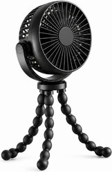 Katziela Flexible Tripod & USB-C Rechargeable Battery Dog & Cat Crate Fan, Medium, Black
