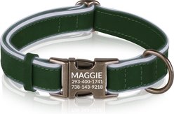 OOPSDOGGY Soft Padded Custom Engraved Leather Personalized Reflective Dog Collar with Metal Buckle, Green, Medium: 12 to 15-in neck, 4/5-in wide