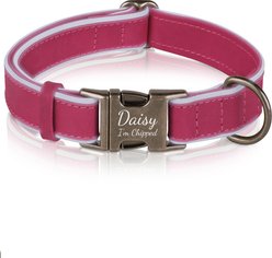 OOPSDOGGY Soft Padded Custom Engraved Leather Personalized Reflective Dog Collar with Metal Buckle, Pink, Medium: 12 to 15-in neck, 4/5-in wide