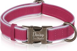 OOPSDOGGY Soft Padded Custom Engraved Leather Personalized Reflective Dog Collar with Metal Buckle, Pink, X-Large: 19 to 24-in neck, 1-in wide
