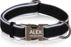 OOPSDOGGY Soft Padded Custom Engraved Leather Personalized Reflective Dog Collar with Metal Buckle, Black, Small: 9 to 12-in neck, 3/5-in wide
