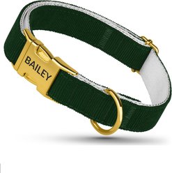 OOPSDOGGY Custom Engraved Velvet Personalized Dog Collar with Gold Metal Buckle, Green, Small: 9 to 12-in neck, 3/5-in wide