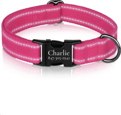 OOPSDOGGY Personalized Reflective Cotton Custom Dog Collar with Engraved Metal Buckle, Pink, X-Large: 19 to 24-in neck, 1-in wide