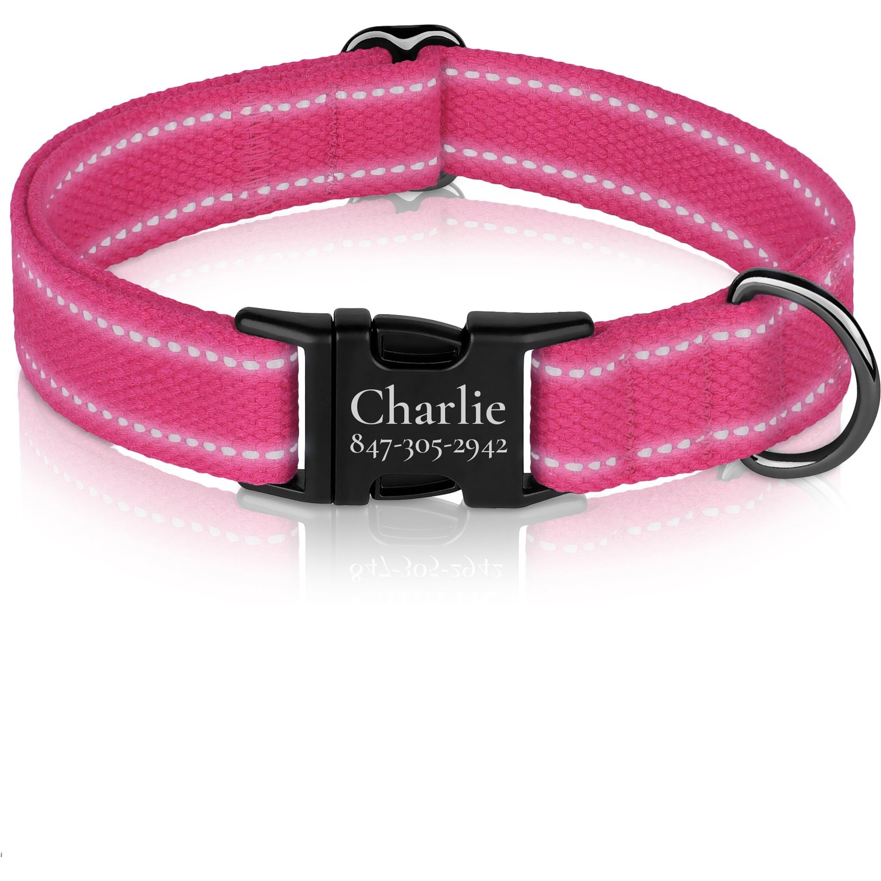 OOPSDOGGY Personalized Reflective Cotton Custom Dog Collar with Engraved Metal Buckle, Pink, X-Large: 19 to 24-in neck, 1-in wide