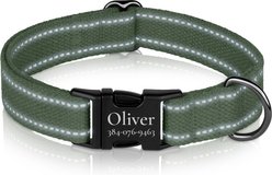 OOPSDOGGY Personalized Reflective Cotton Custom Dog Collar with Engraved Metal Buckle, Olive, X-Large: 19 to 24-in neck, 1-in wide