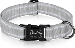 OOPSDOGGY Personalized Reflective Cotton Custom Dog Collar with Engraved Metal Buckle, Grey, X-Large: 19 to 24-in neck, 1-in wide