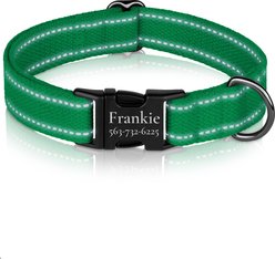 OOPSDOGGY Personalized Reflective Cotton Custom Dog Collar with Engraved Metal Buckle, Green, X-Large: 19 to 24-in neck, 1-in wide
