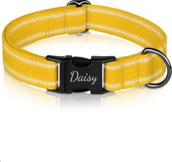 OOPSDOGGY Personalized Reflective Cotton Custom Dog Collar with Engraved Metal Buckle, Yellow, Large: 15 to 19-in neck, 1-in wide