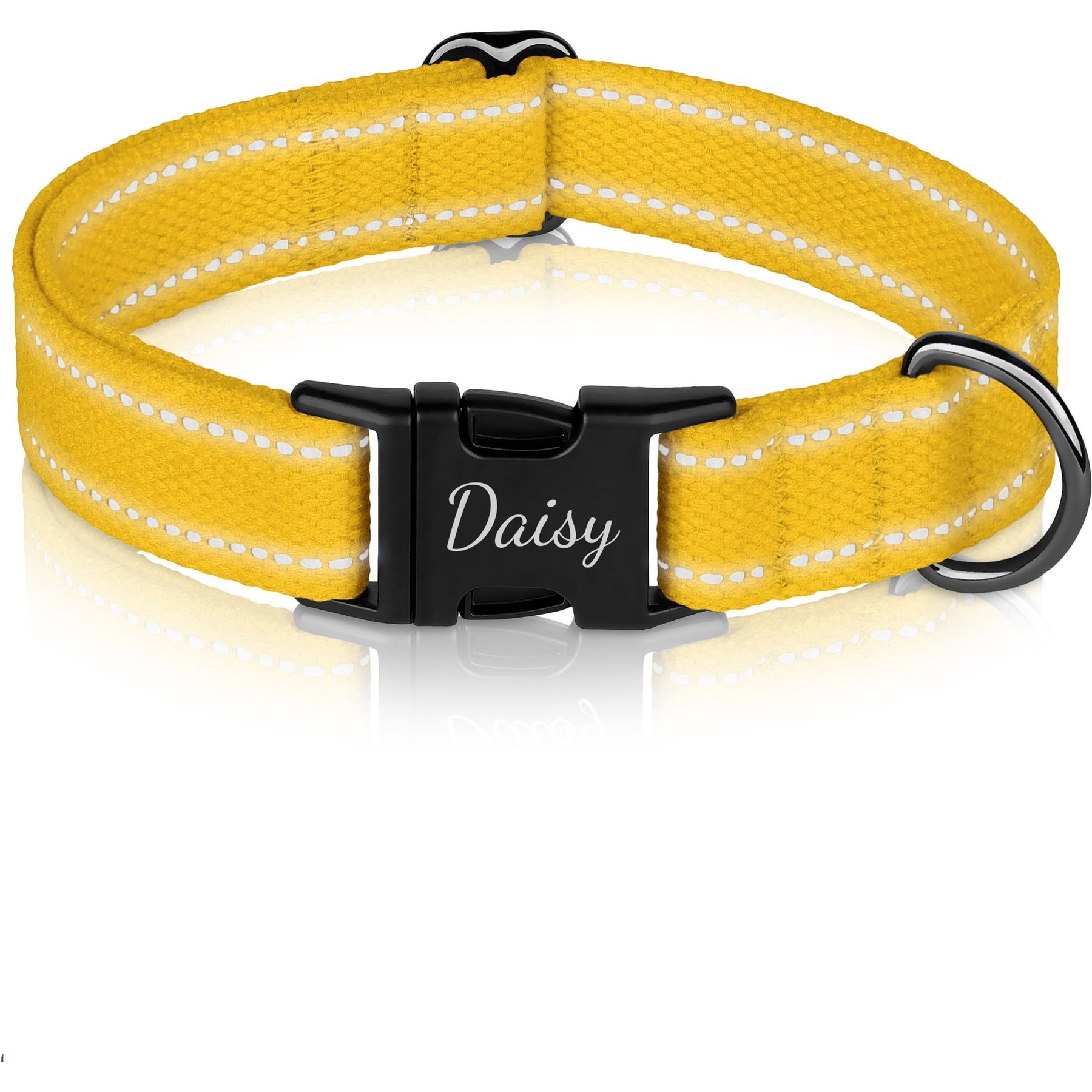 OOPSDOGGY Personalized Reflective Cotton Custom Dog Collar with Engraved Metal Buckle, Yellow, Large: 15 to 19-in neck, 1-in wide