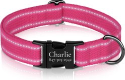 OOPSDOGGY Personalized Reflective Cotton Custom Dog Collar with Engraved Metal Buckle, Pink, Large: 15 to 19-in neck, 1-in wide