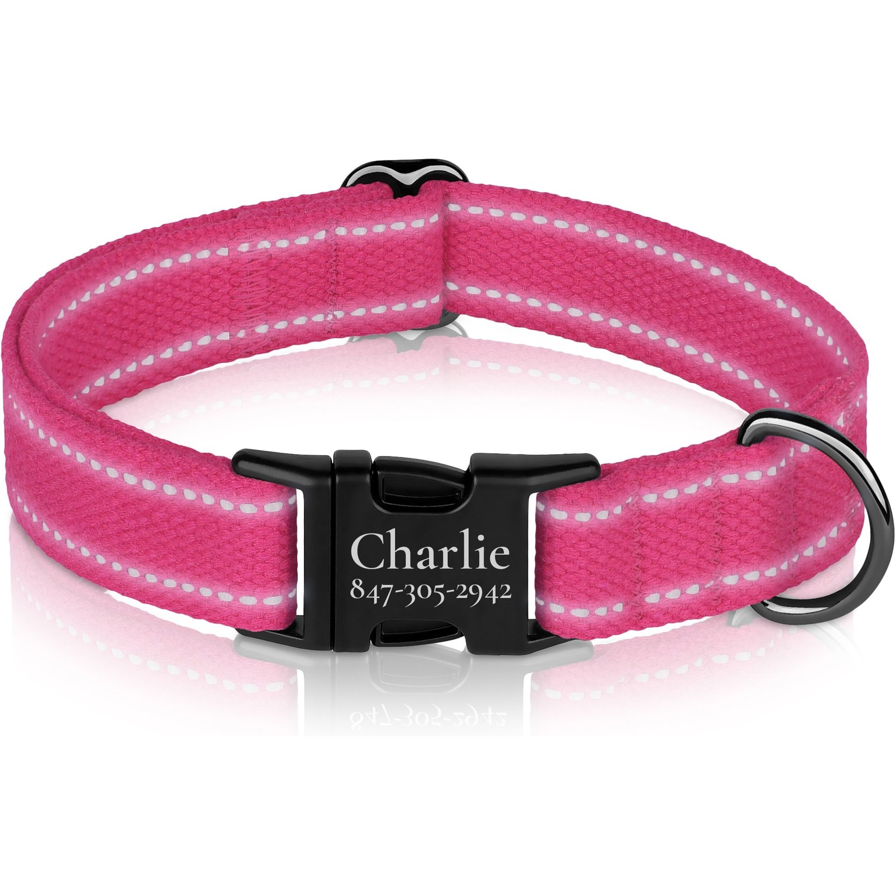 OOPSDOGGY Personalized Reflective Cotton Custom Dog Collar with Engraved Metal Buckle, Pink, Large: 15 to 19-in neck, 1-in wide