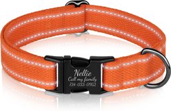 OOPSDOGGY Personalized Reflective Cotton Custom Dog Collar with Engraved Metal Buckle, Orange, Large: 15 to 19-in neck, 1-in wide