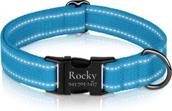 OOPSDOGGY Personalized Reflective Cotton Custom Dog Collar with Engraved Metal Buckle, Light Blue, Large: 15 to 19-in neck, 1-in wide