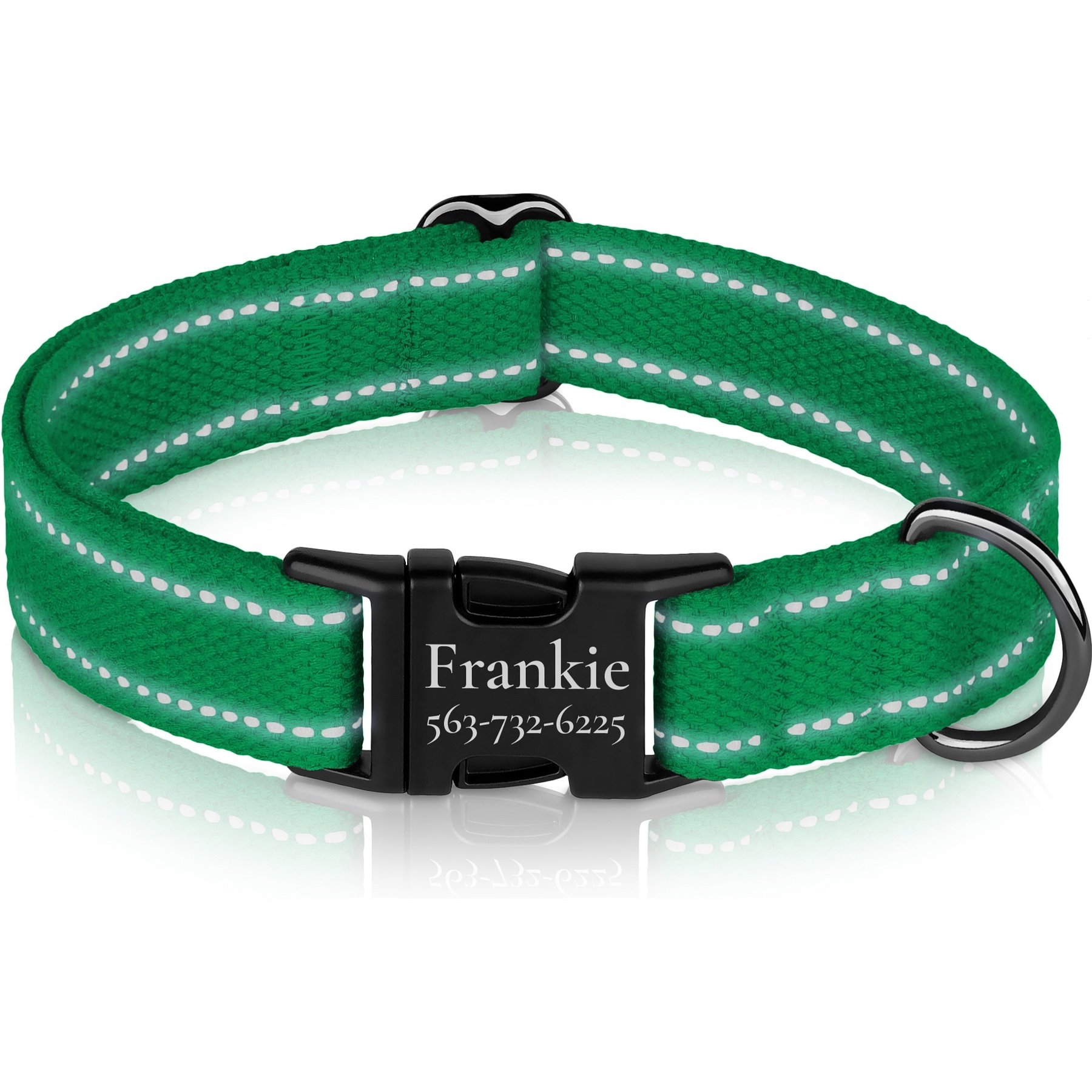 OOPSDOGGY Personalized Reflective Cotton Custom Dog Collar with Engraved Metal Buckle, Green, Large: 15 to 19-in neck, 1-in wide