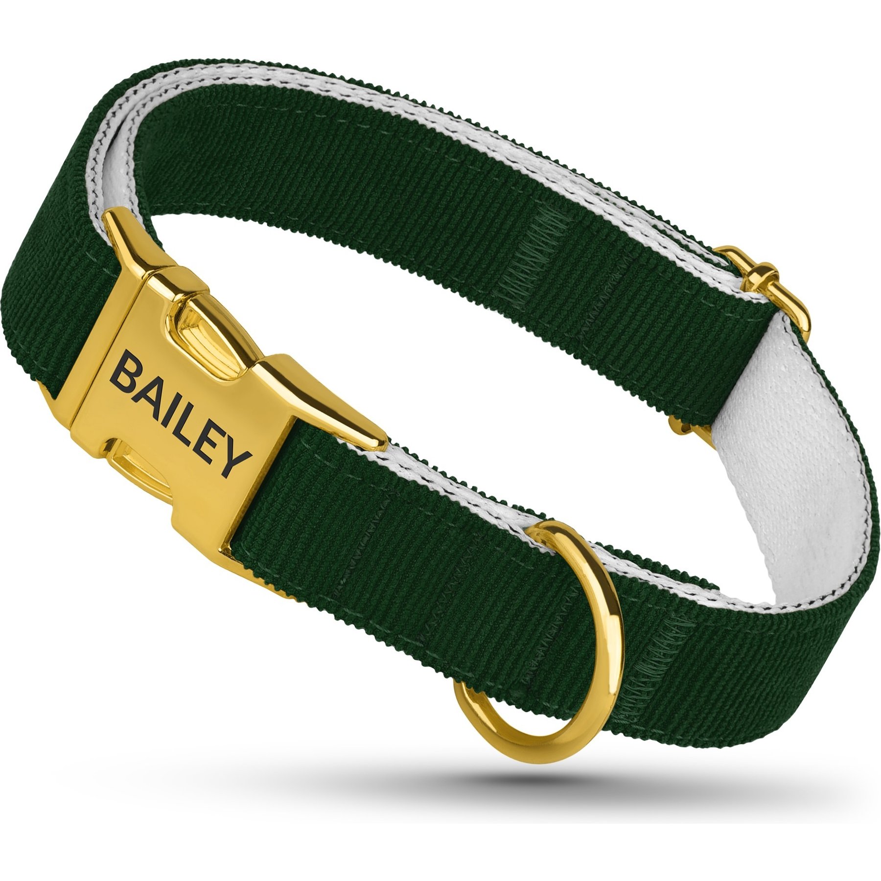 OOPSDOGGY Custom Engraved Velvet Personalized Dog Collar with Gold Metal Buckle, Green, X-Large: 19 to 24-in neck, 1-in wide
