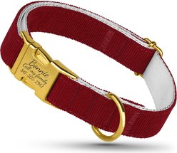 OOPSDOGGY Custom Engraved Velvet Personalized Dog Collar with Gold Metal Buckle, Red, Large: 15 to 19-in neck, 1-in wide