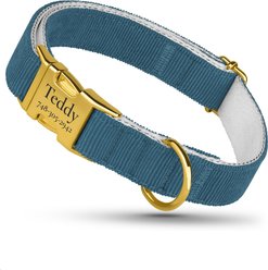 OOPSDOGGY Custom Engraved Velvet Personalized Dog Collar with Gold Metal Buckle, Denim, Large: 15 to 19-in neck, 1-in wide
