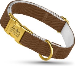 OOPSDOGGY Custom Engraved Velvet Personalized Dog Collar with Gold Metal Buckle, Brown, Large: 15 to 19-in neck, 1-in wide