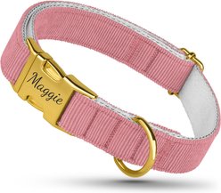 OOPSDOGGY Custom Engraved Velvet Personalized Dog Collar with Gold Metal Buckle, Pink, Medium: 12 to 15-in neck, 4/5-in wide