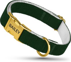 OOPSDOGGY Custom Engraved Velvet Personalized Dog Collar with Gold Metal Buckle, Green, Medium: 12 to 15-in neck, 4/5-in wide