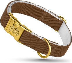 OOPSDOGGY Custom Engraved Velvet Personalized Dog Collar with Gold Metal Buckle, Brown, Small: 9 to 12-in neck, 3/5-in wide