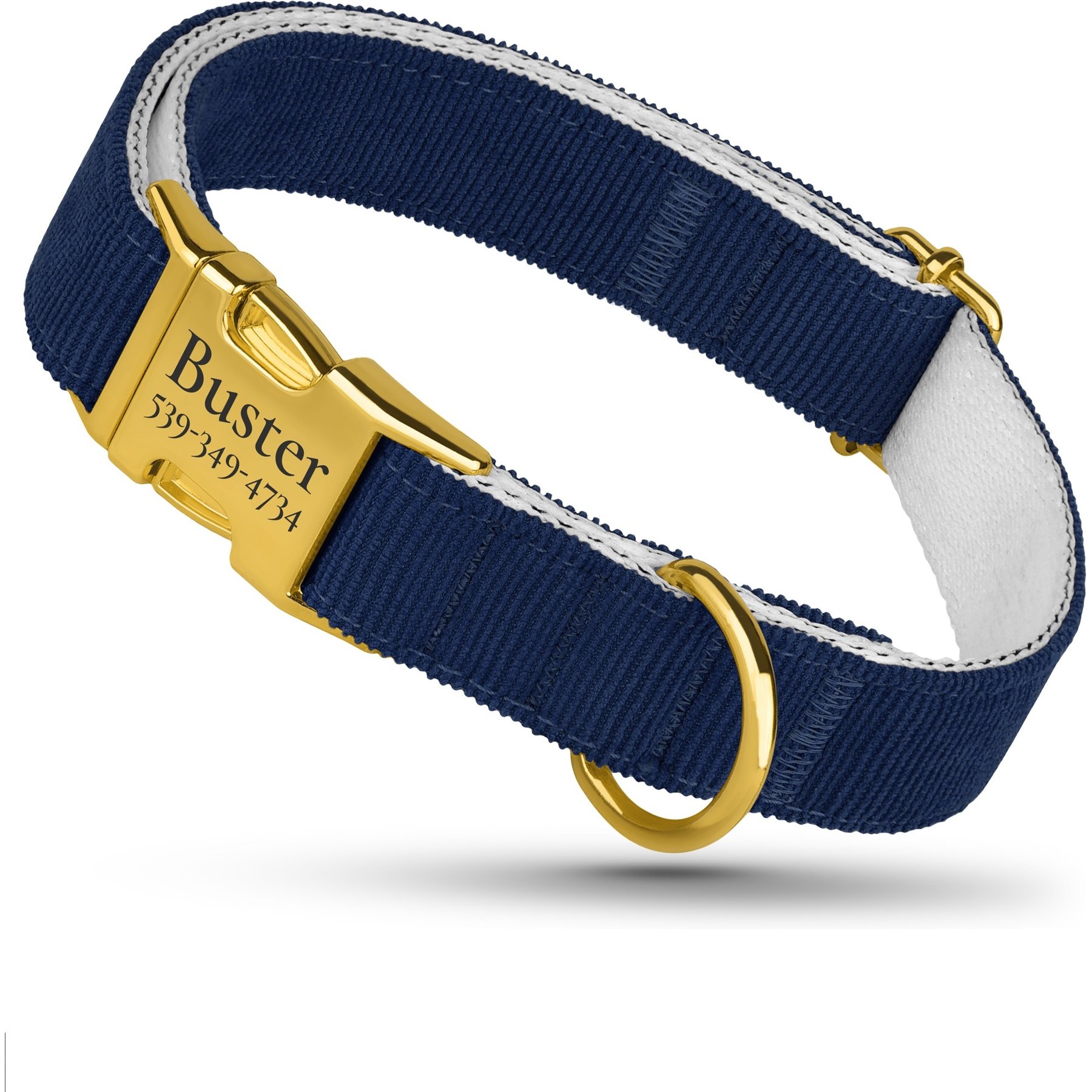 OOPSDOGGY Custom Engraved Velvet Personalized Dog Collar with Gold Metal Buckle, Blue, Small: 9 to 12-in neck, 3/5-in wide