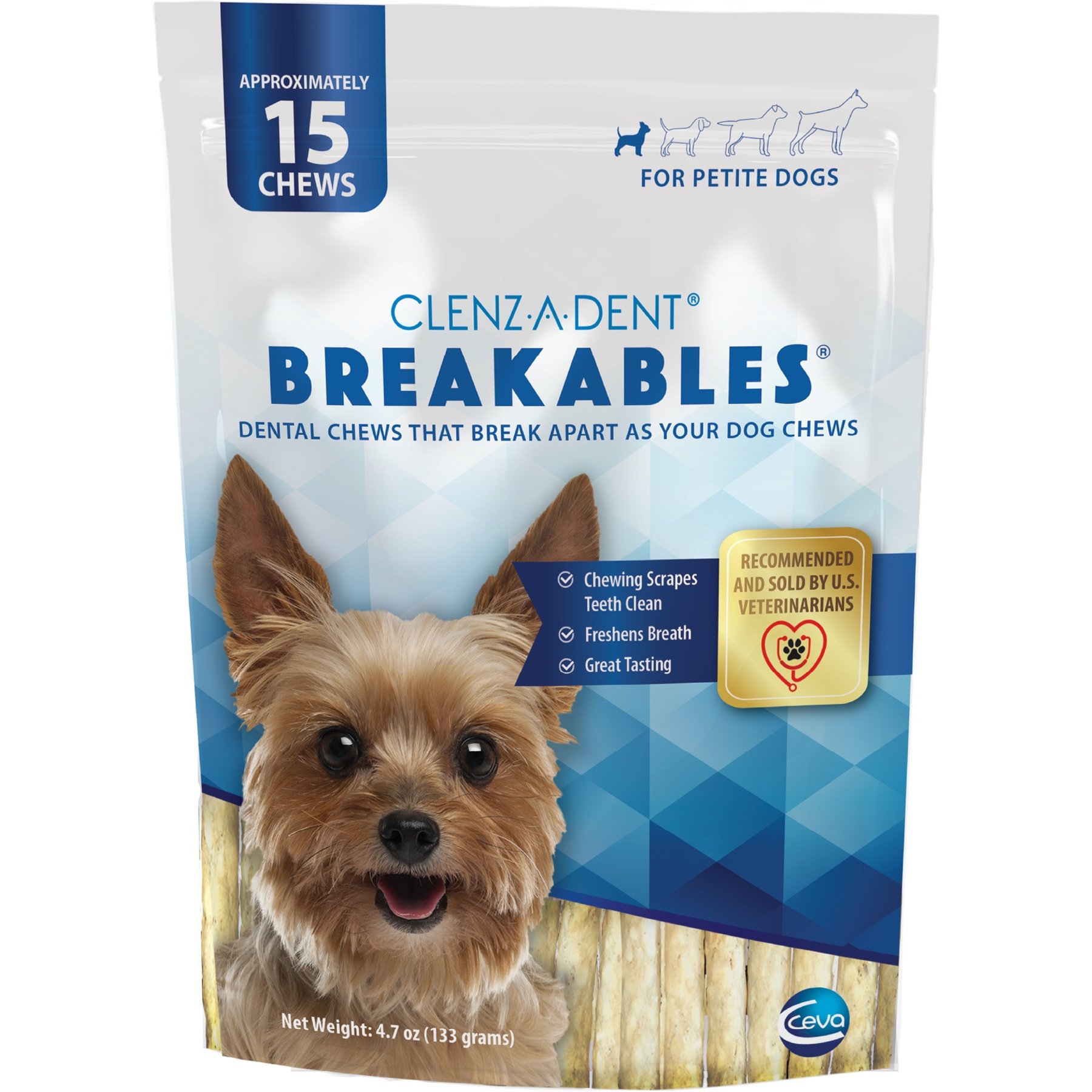 Clenz-a-dent Breakables Rawhide Chicken Flavored Dental Petite Dog Chews, 15 count