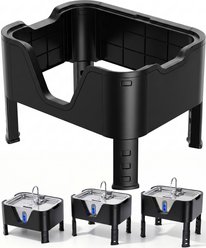 Deftpet Elevated Adjustable Modern 4 Heights Stainless Steel Plastic Water Fountain Dog Stand, Black, Large