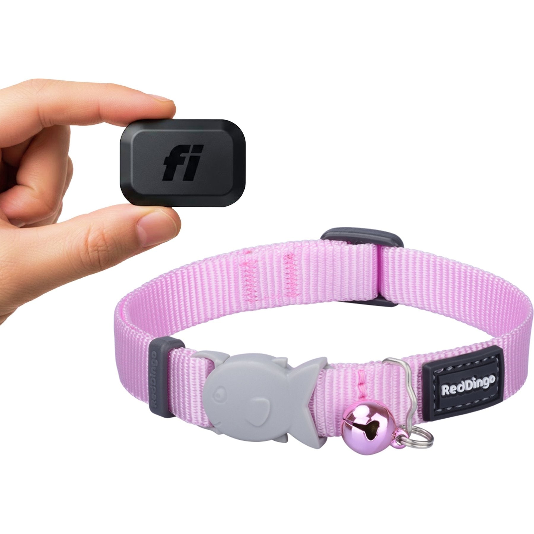 FI Mini GPS & Health Tracker + Red Dingo Nylon Breakaway Cat Collar with Bell, Pink