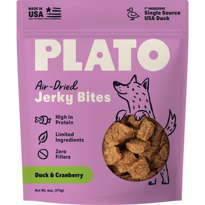 Plato Plato Duck with Cranberry Grain-Free Jerky Dog Bites, 6-oz bag