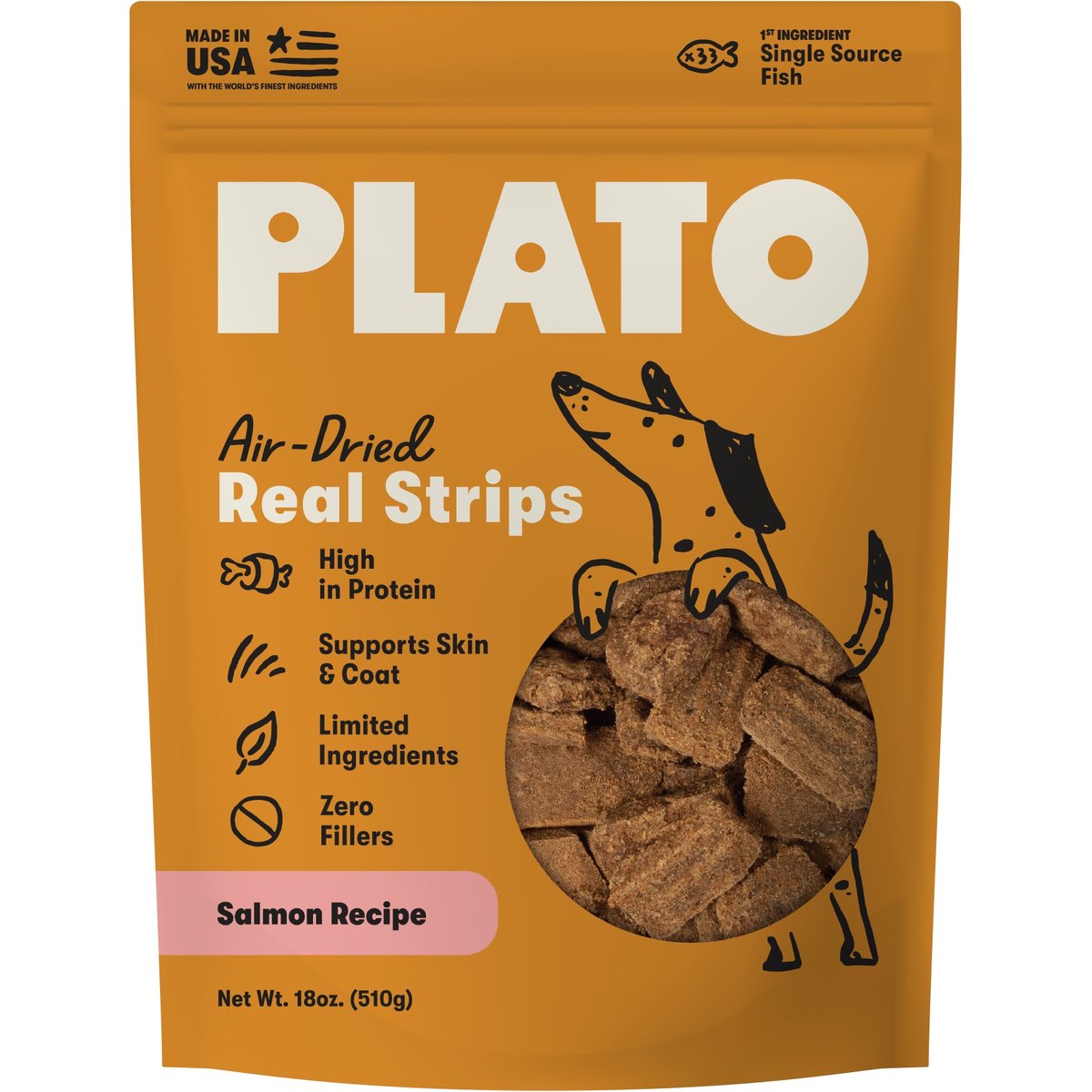 Plato Original Real Strips Salmon Recipe Dog Treats, 18-oz bag