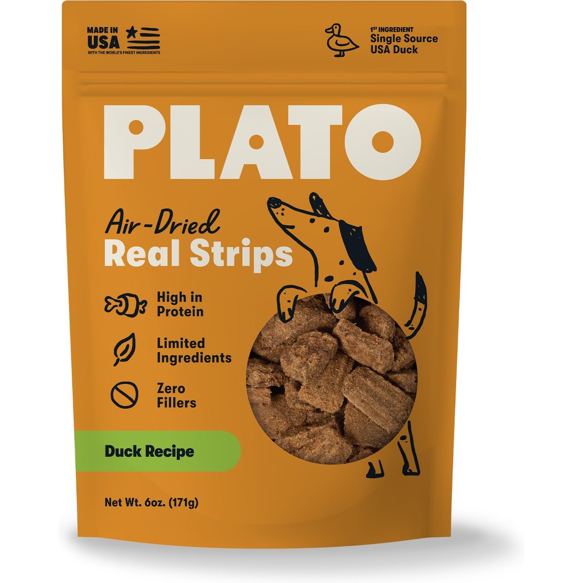 Plato Original Real Strips Duck Recipe Dog Treats, 6-oz bag