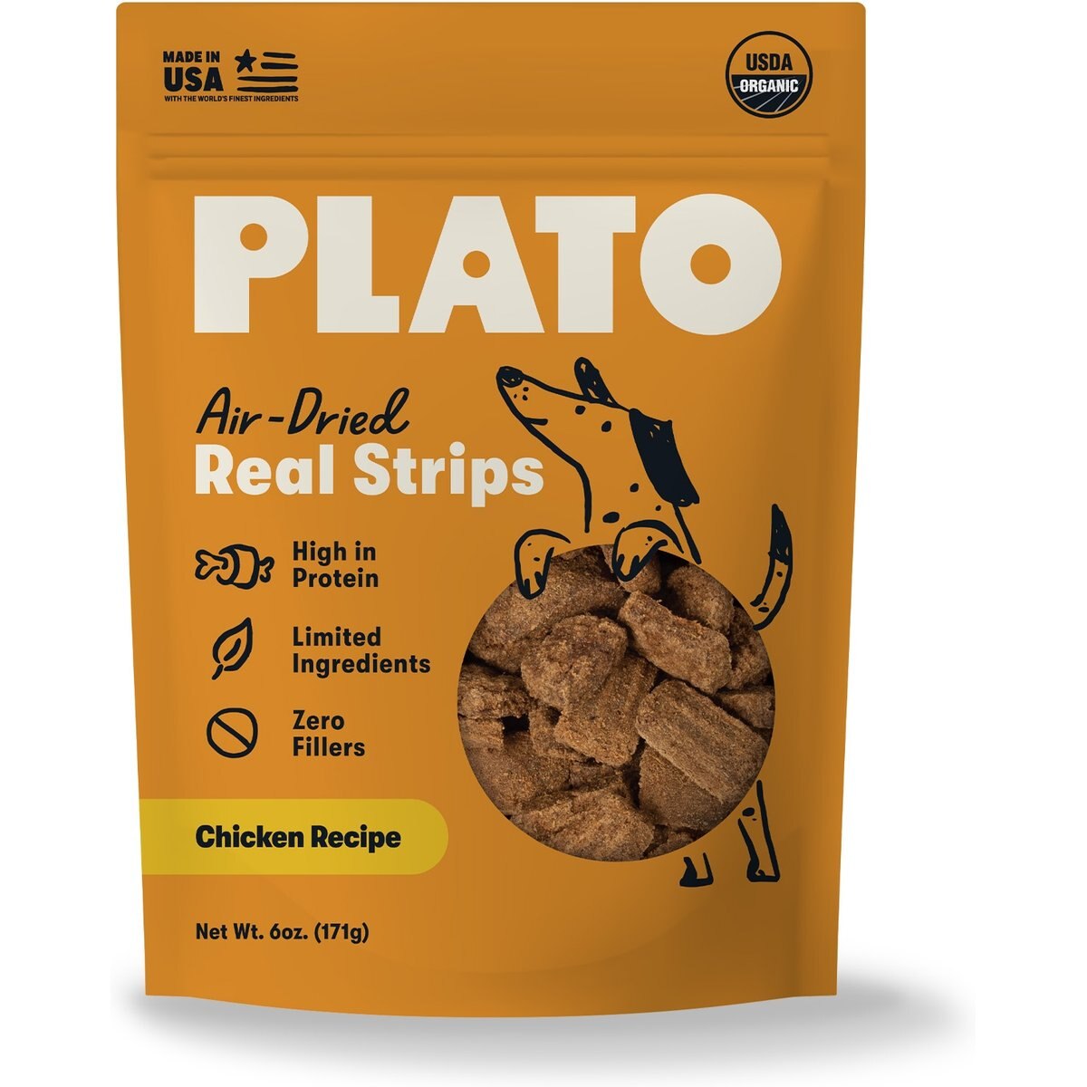 Plato Original Real Strips Chicken Recipe Dog Treats, 6-oz bag
