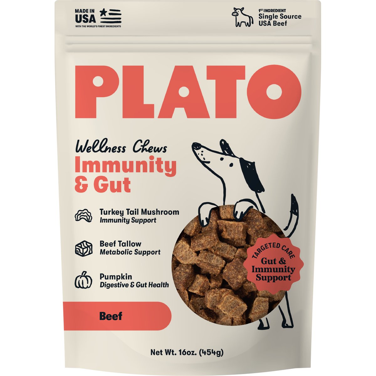 Plato Immunity & Gut Jerky Supplement for Dogs, 120 count