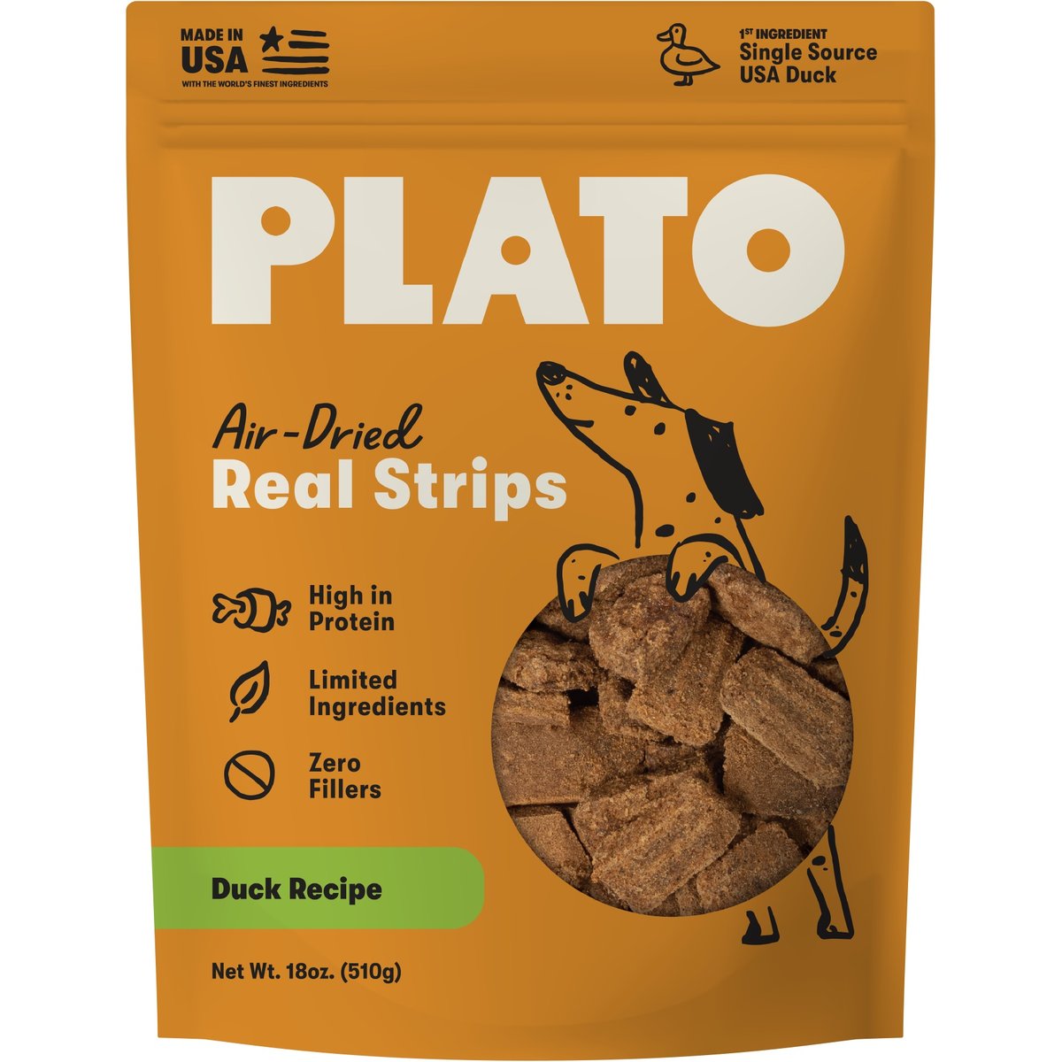 Plato Original Real Strips Duck Recipe Dog Treats, 18-oz bag