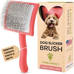 Flying Pawfect Curved Slicker Dog Brush, Coral, Large