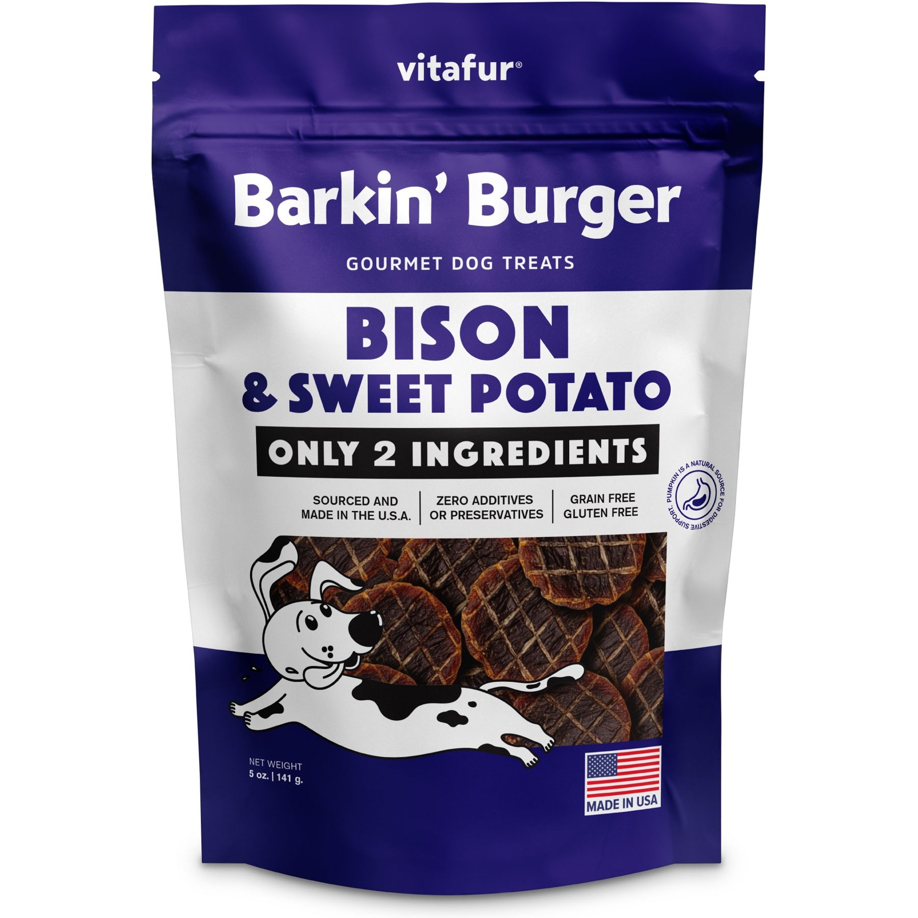 Vitafur Barkin Burger Bison & Sweet Potato Dehydrated Dog Treats, 5-oz bag