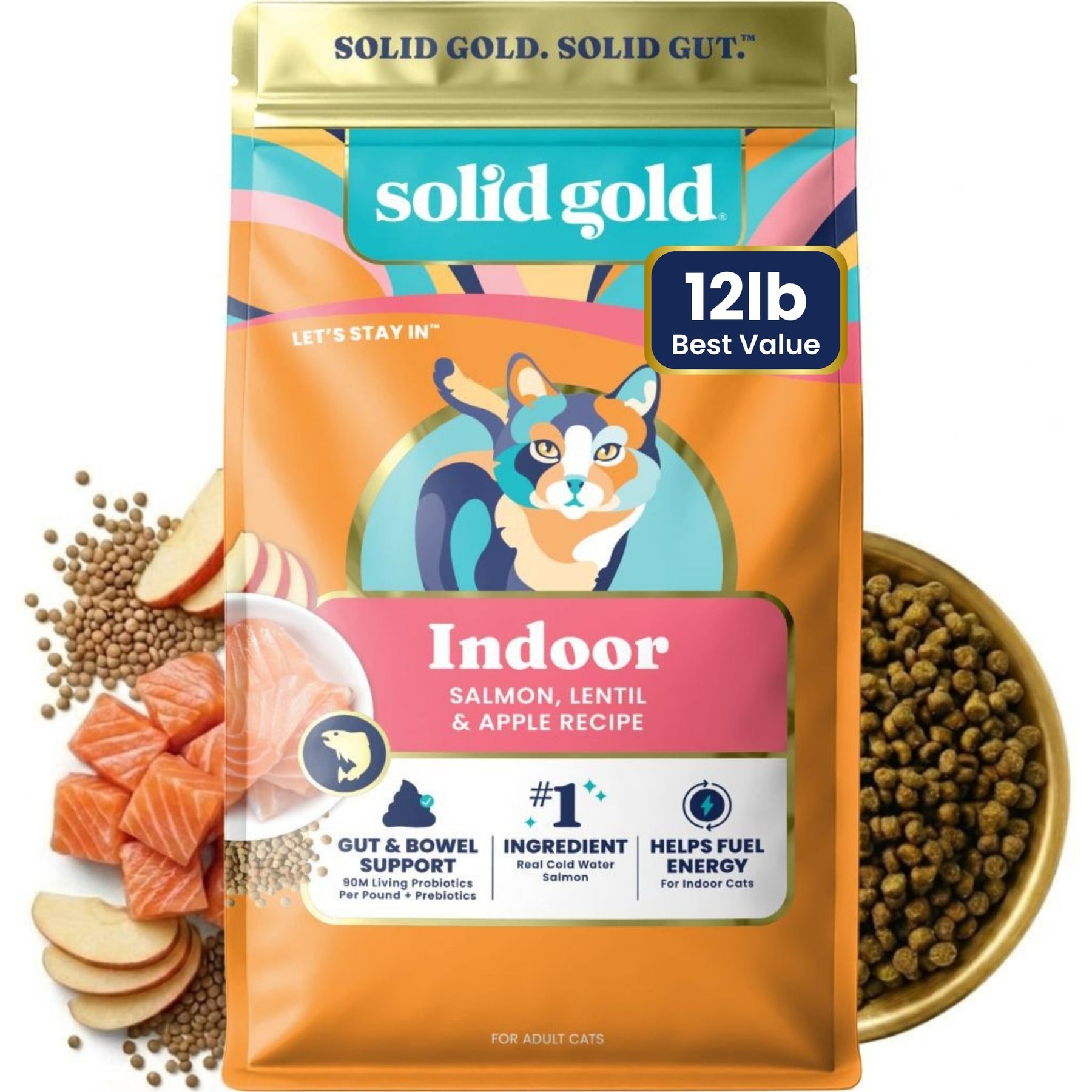 Solid Gold Real Salmon, Lentil & Apple Recipe Grain-Free Indoor Dry Cat Food, 12-lb bag
