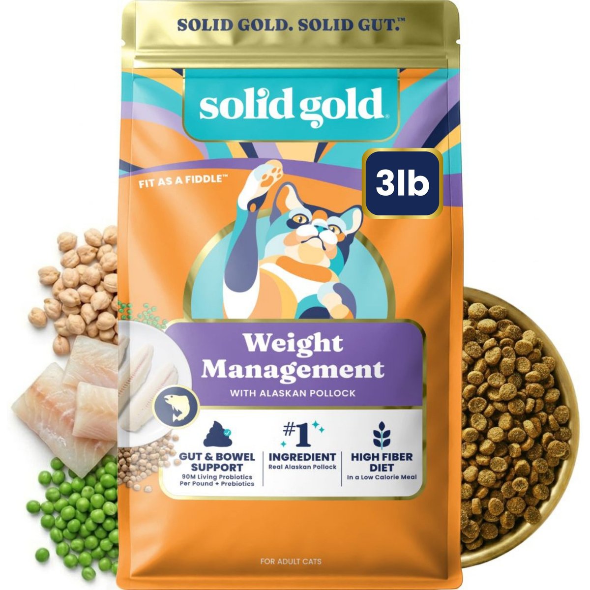 Solid Gold Fit as a Fiddle Alaskan Pollock Dry Cat Food, 3-lb bag