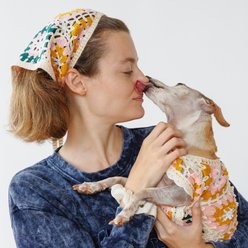 Both Tails Bubblegum Crochet Dog Bandana