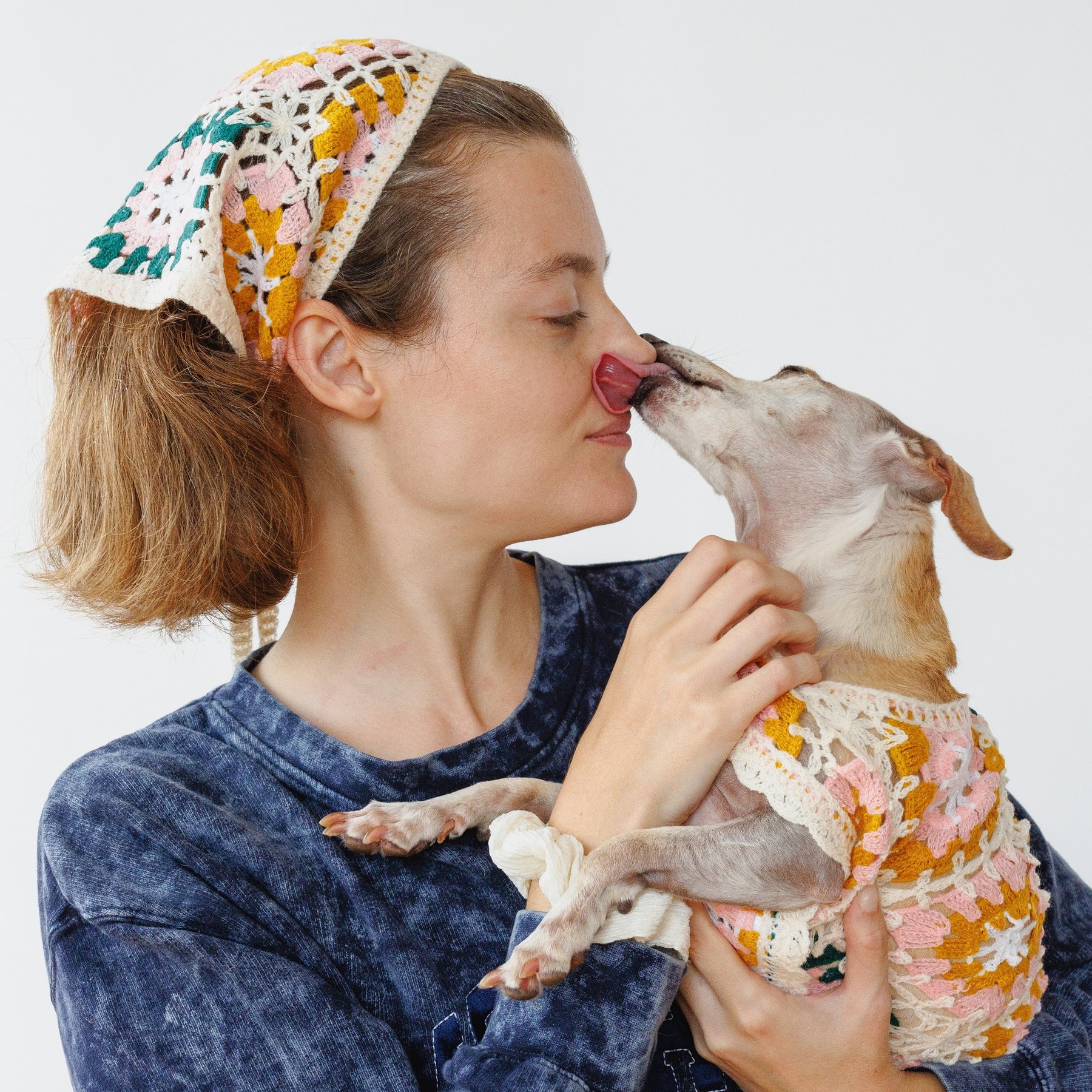 Both Tails Bubblegum Crochet Dog Bandana