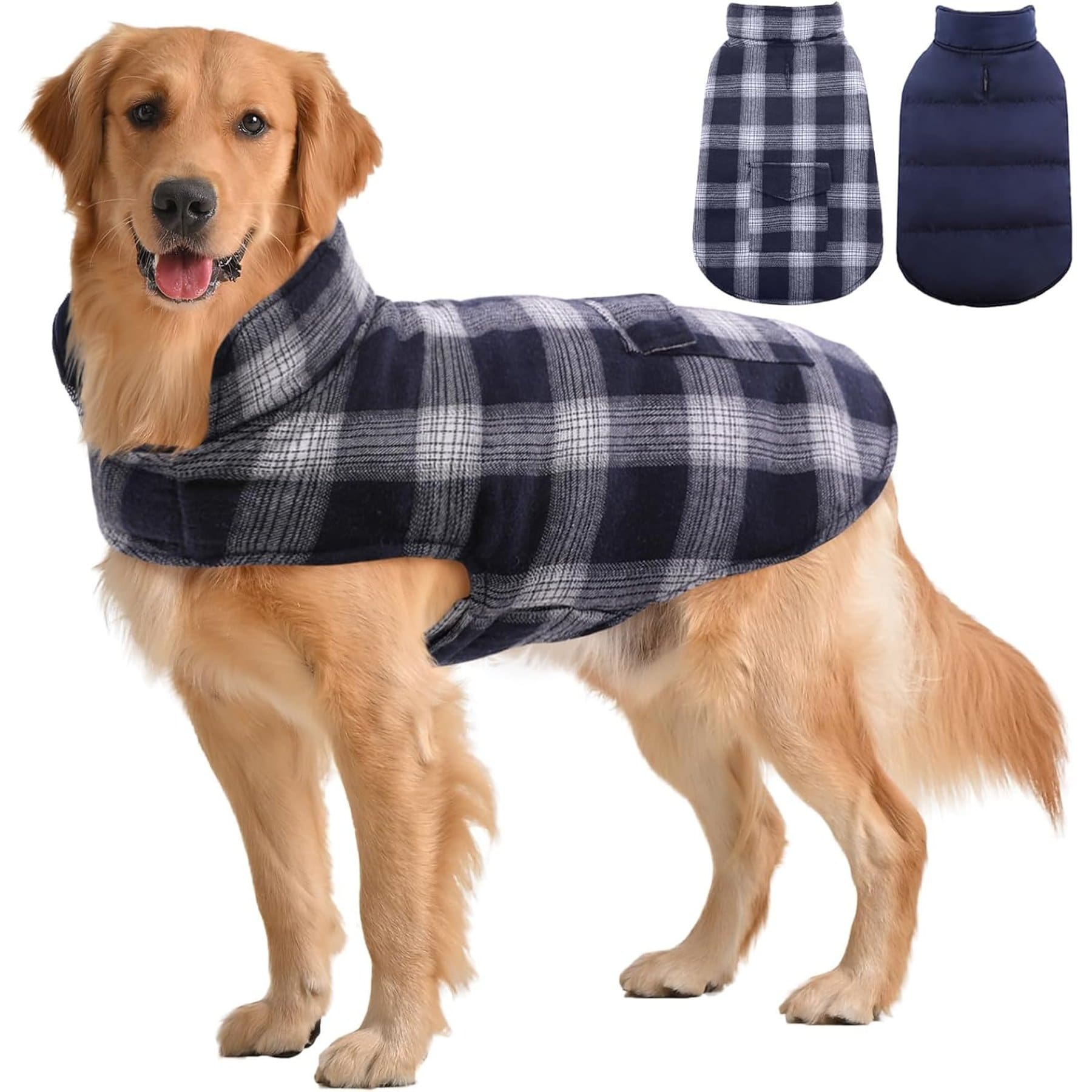 Kuoser Reversible Windproof British Style Jacket Personalized Winter Dog Coat, Blue, X-Large